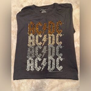 AC/DC Graphic Tee with Leopard Print - Velvet lettering
